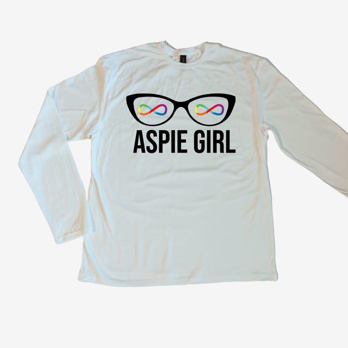 Aspie Girl White Long Sleeve Logo Tee