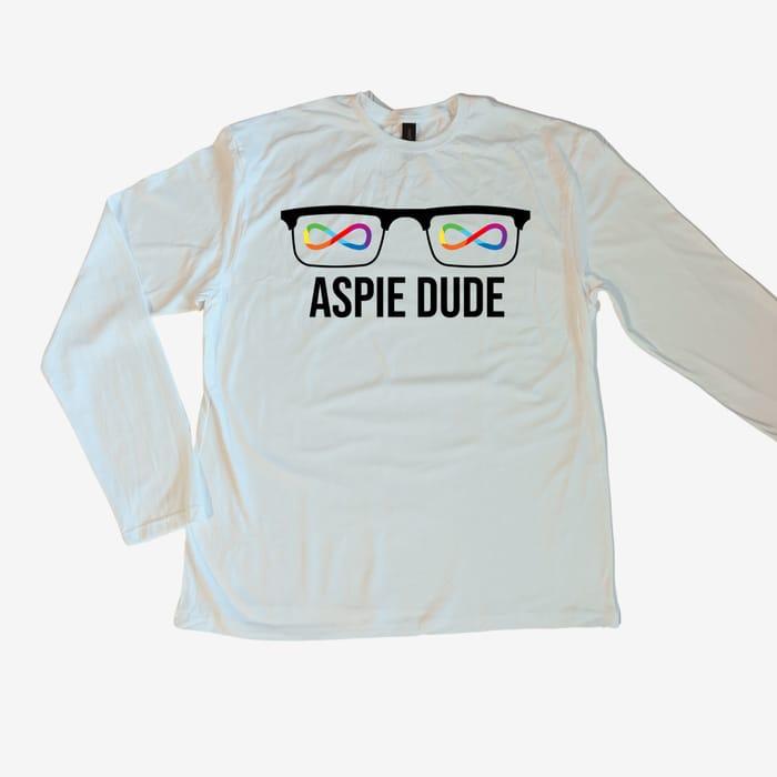 Aspie Dude White Long Sleeve Logo Tee